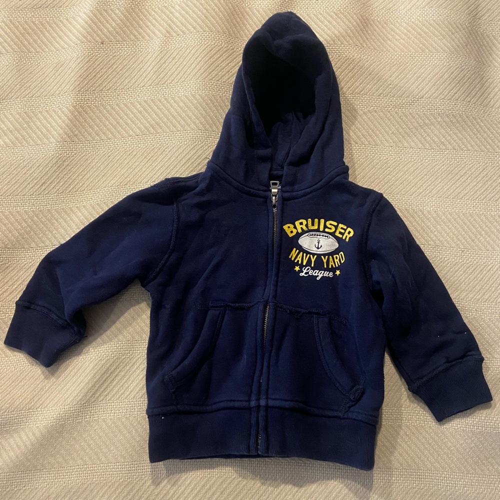 Navy blue zip up hoodie Navy Yard League Football Bruiser jacket.